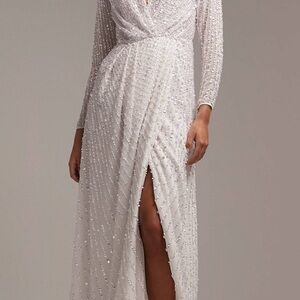 ASOS Sequin long sleeve wrap white wedding maxi dress